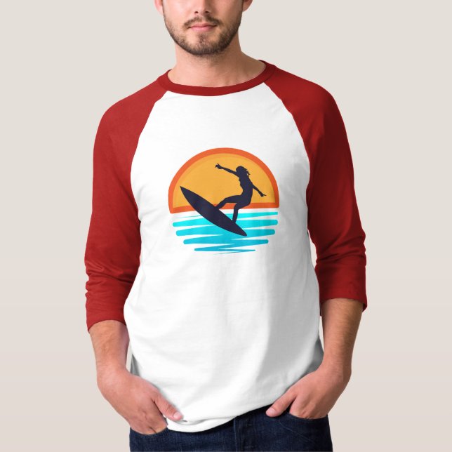 Retro Sunset Surfing _ Vintage Beach Vibes T-Shirt (Front)
