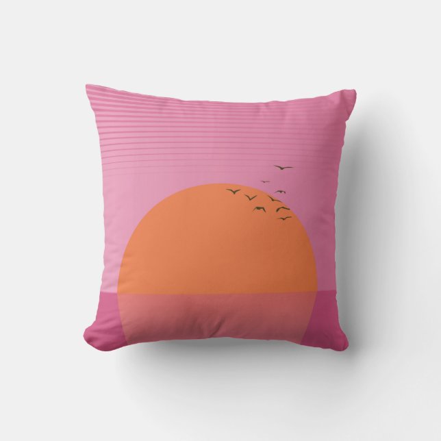 Retro Sunset Throw Pillow (Front)