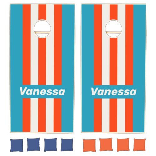Retro Sunset Tide Rush Pin Striped with Name Cornhole Set