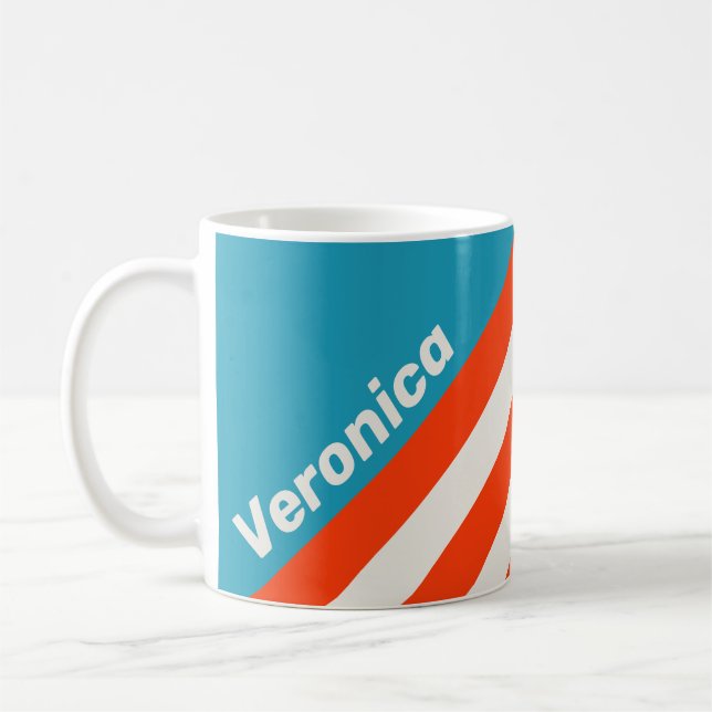 Retro Sunset Tide Rush Stripes with Name Coffee Mug (Left)