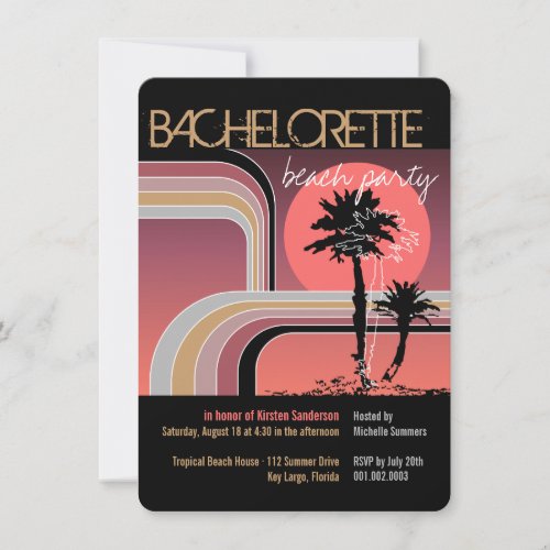 Retro Sunset Tropical Palm Tree Bachelorette Party Custom Invites
