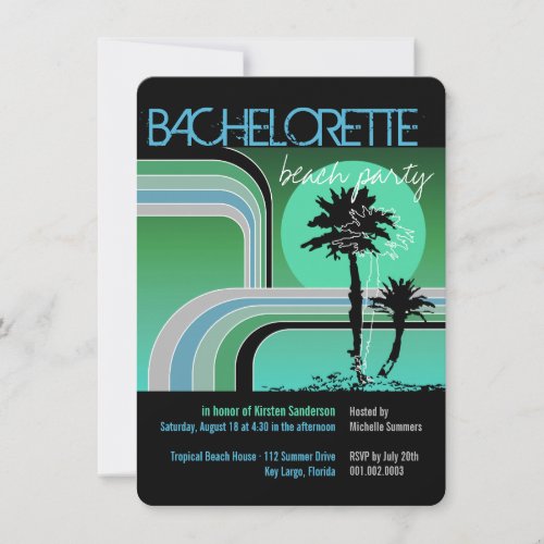 Retro Sunset Tropical Palm Tree Bachelorette Party Personalized Invitation