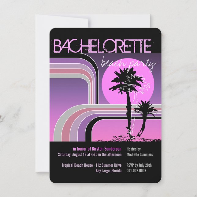 Retro Sunset Tropical Palm Tree Bachelorette Party Invitation (Front)