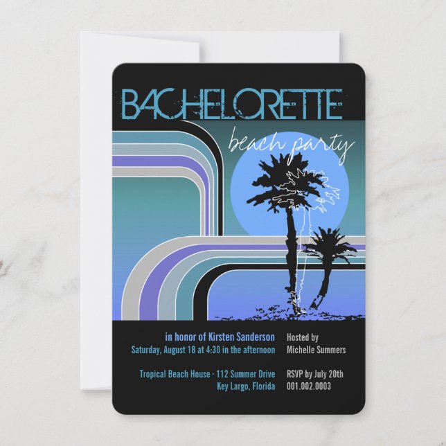 Retro Sunset Tropical Palm Tree Bachelorette Party Invitation (Front)