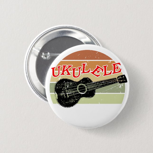 Retro Sunset Ukulele Distressed Drawing Button (Front & Back)