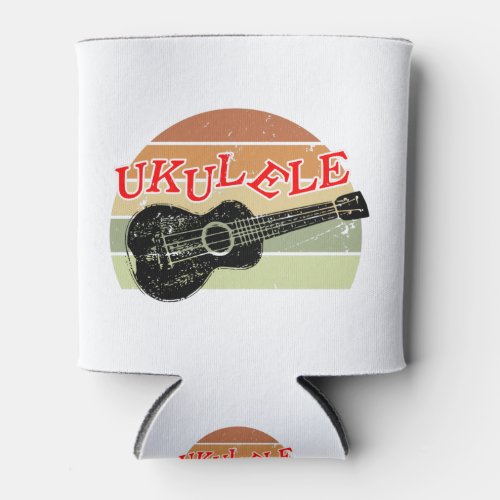 Retro Sunset Ukulele Distressed Drawing Can Cooler