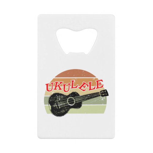 Retro Sunset Ukulele Distressed Drawing Credit Card Bottle Opener