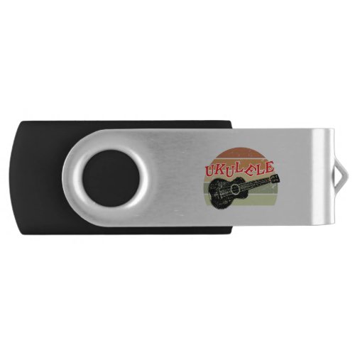 Retro Sunset Ukulele Distressed Drawing Flash Drive