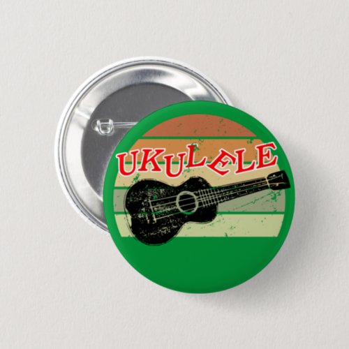 Retro Sunset Ukulele Distressed Drawing Green Button