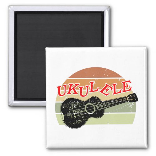 Retro Sunset Ukulele Distressed Drawing Magnet