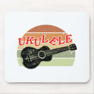 Retro Sunset Ukulele Distressed Drawing Mouse Pad