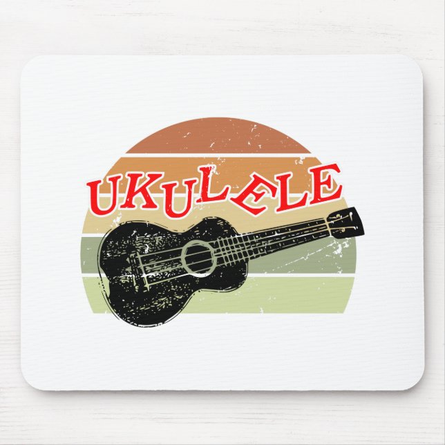 Retro Sunset Ukulele Distressed Drawing Mouse Pad (Front)