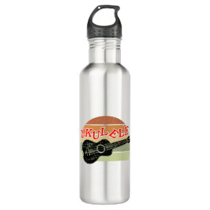 Retro Sunset Ukulele Distressed Drawing Stainless Steel Water Bottle