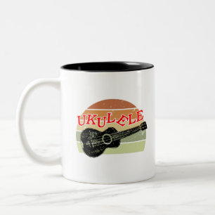 Retro Sunset Ukulele Distressed Drawing Two-Tone Coffee Mug