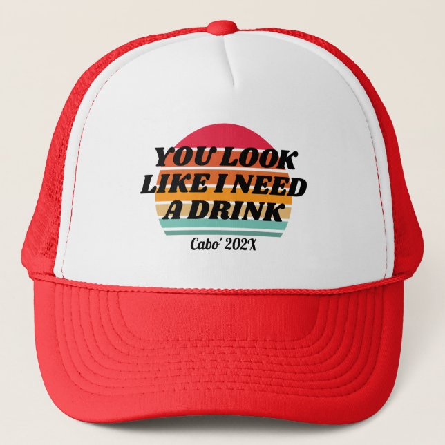 Retro Sunset Vacation 20th 30th 40 Birthday Squad Trucker Hat (Front)