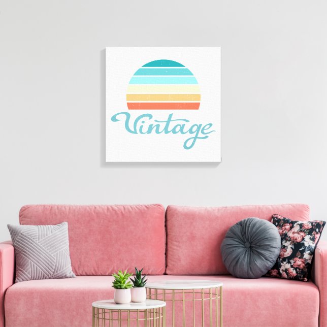 Retro Sunset+Vintage Script Distressed Canvas Print (Insitu(LivingRoom))