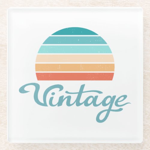 Retro SunsetVintage Script Distressed Glass Coaster