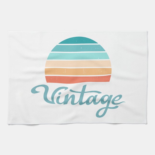 Retro Sunset+Vintage Script Distressed Kitchen Towel (Horizontal)