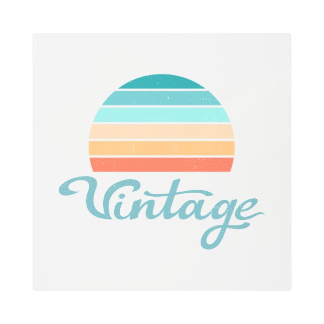 Retro Sunset+Vintage Script Distressed Metal Print (Front)