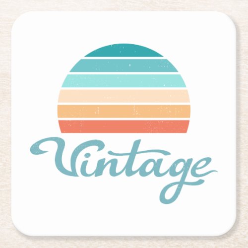 Retro SunsetVintage Script Distressed Square Paper Coaster