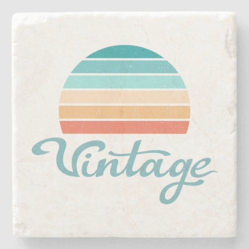 Retro SunsetVintage Script Distressed Stone Coaster