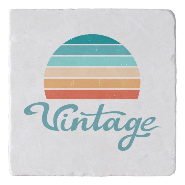 Retro Sunset+Vintage Script Distressed Trivet (Front)