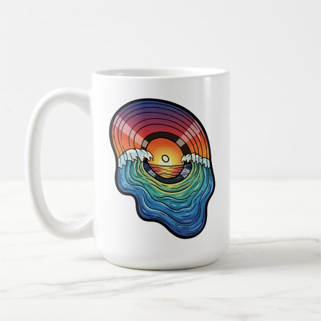 Retro Sunset Wave Vinyl Aesthetic Coffee Mug (Left)