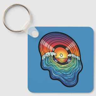 Retro Sunset Wave Vinyl Aesthetic Keychain