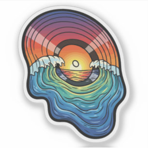 Retro Sunset Wave Vinyl Aesthetic Sticker