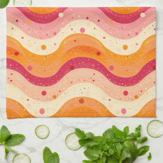 Retro Sunset Waves Kitchen Towel