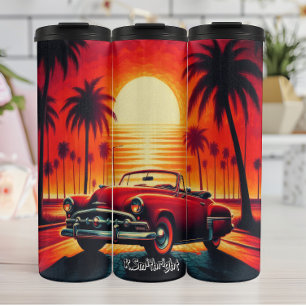Retro Sunset with Classic Convertible Thermal Tumbler