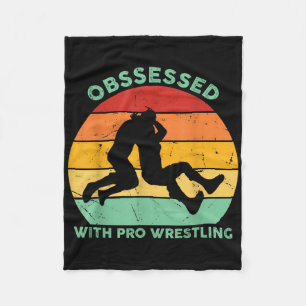 Retro Sunset Wrestling Obsessed With Pro Wrestling Fleece Blanket