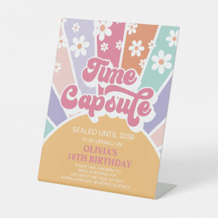 Retro Sunshine 1st Birthday Time Capsule Pedestal Sign