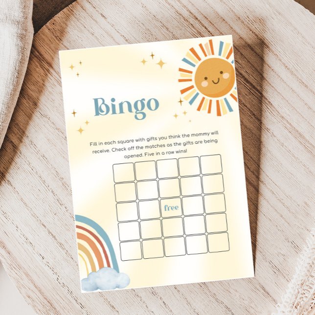 Retro Sunshine Baby Shower Bingo Game (Retro Here Comes The Son Sunshine Baby Shower Game)