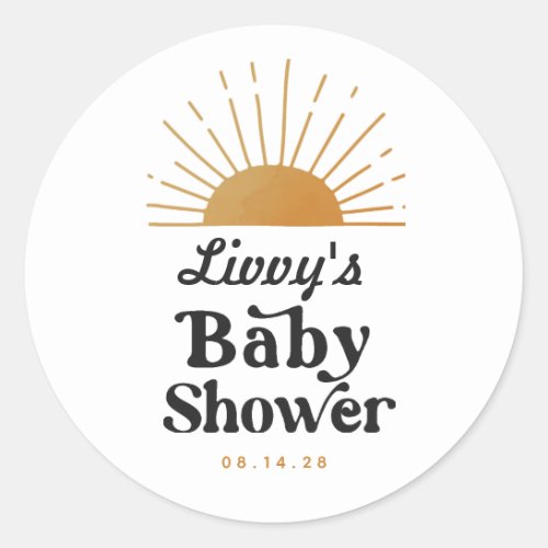 Retro Sunshine Baby Shower Classic Round Sticker