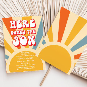 Retro Sunshine Baby Shower Here Comes The Son Invitation