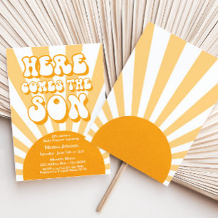 Retro Sunshine Baby Shower Here Comes The Son Invitation