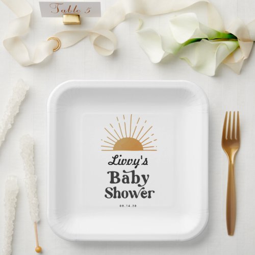 Retro Sunshine Baby Shower Paper Plates