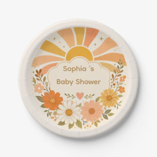 Retro Sunshine Baby Shower Plates   Vintage Sunny