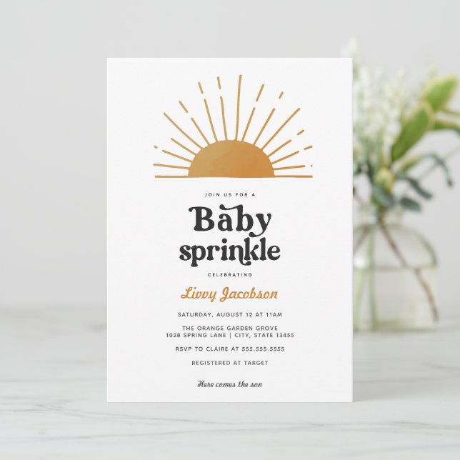 Retro Sunshine Baby Sprinkle Invitation (Standing Front)