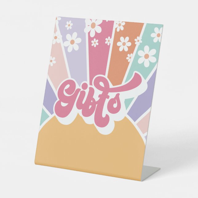 Retro Sunshine Birthday Gift Table Pedestal Sign (Front)