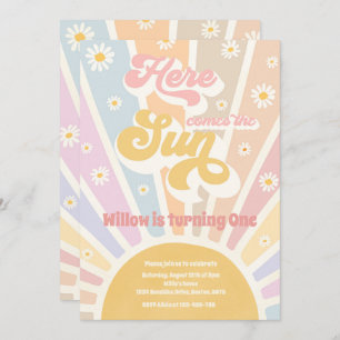 Retro Sunshine Birthday Here Come The Sun Party Invitation