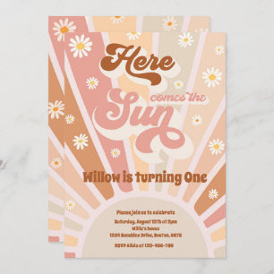 Retro Sunshine Birthday Here Come The Sun Party Invitation