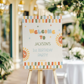 Retro Sunshine Boy 1st Birthday Welcome Sign