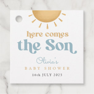 Retro Sunshine Boy Baby Shower Favor Tags