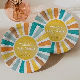 Retro Sunshine Boy Baby Shower Paper Plates