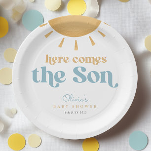 Retro Sunshine Boy Baby Shower Paper Plates