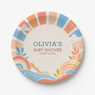 Retro Sunshine Boy Baby Shower Paper Plates