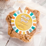 Retro Sunshine Boy Baby Shower Thank You Favors Classic Round Sticker<br><div class="desc">Drenched in retro sunshine,  this design is a wonderful blend of nostalgic aesthetics and contemporary functionality. The motif is a stunning array of muted yellow,  blue,  orange,  and terracotta hues that create a warm and inviting atmosphere right off the bat.</div>