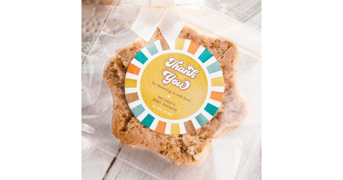 Retro Sunshine Boy Baby Shower Thank You Favors Classic Round Sticker ...